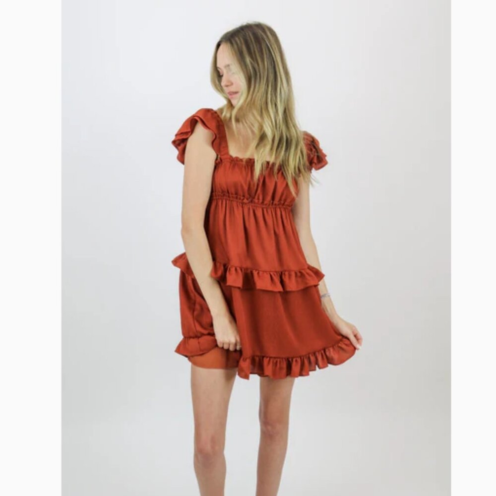 WeWoreWhat Flirty Crinkle Ruffle Dress Clay Size Small